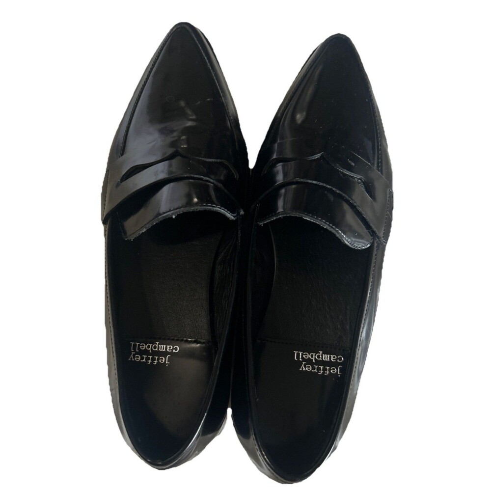 Jeffrey Campbell Suit You Sz 5.5 Platform Loafer Chunky Wedge Pointed Toe Black - Picture 9 of 16